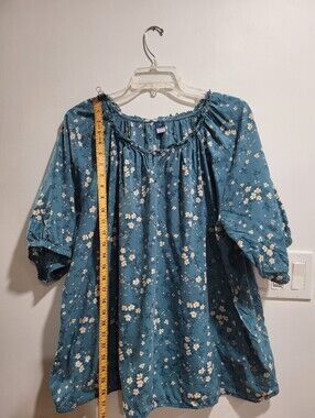 Old Navy Floral Peasant Blouse Blue White Cotton Modal XL Tall